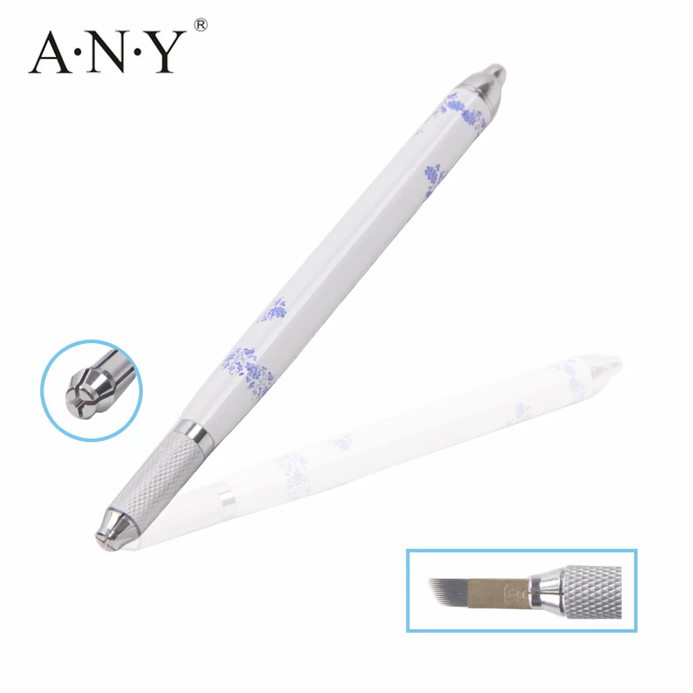 10 шт./лот любая белая и синяя фарфоровая ручка с одной головкой микроблейдинг