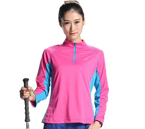Outdoor Quick-drying T-shirt Women Prevent Bask Breathable 1/4 Zipper Long Sleeve Large Size Fitness Running Jerseyes |