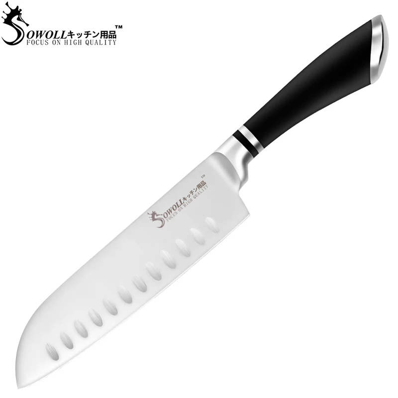 G.7 santoku knife Sowoll 6 шт. набор кухонных инструментов из нержавеющей стали изгиб удобная ручка шеф-повара для нарезки хлеба Santoku нож для очистки овощей приспособление для дома - Цвет: G.7 santoku knife