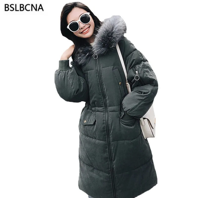 Длинная свободная одежда с хлопковой подкладкой толстая парка большим меховым