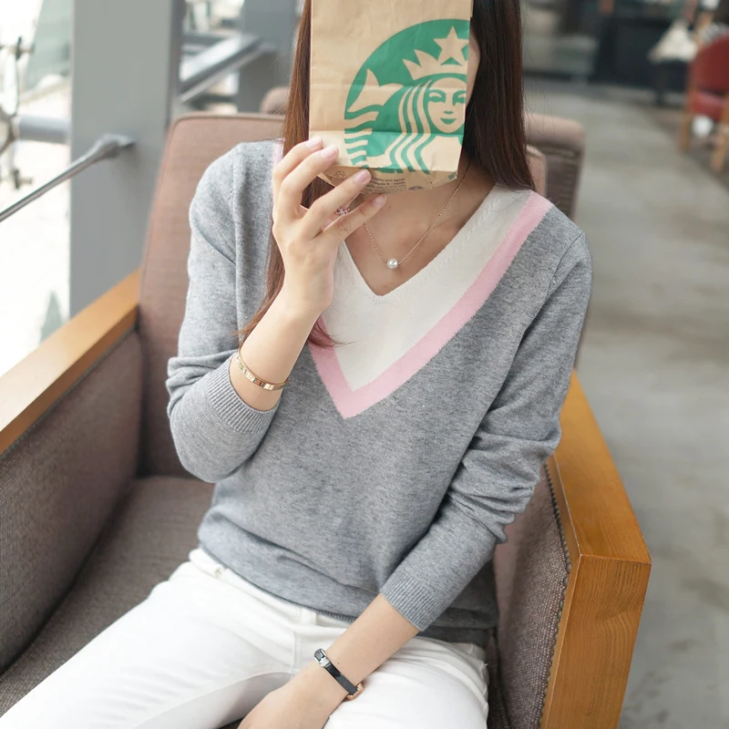 Свитер женский осенне-зимний с длинным рукавом и V-образным вырезом | Женская