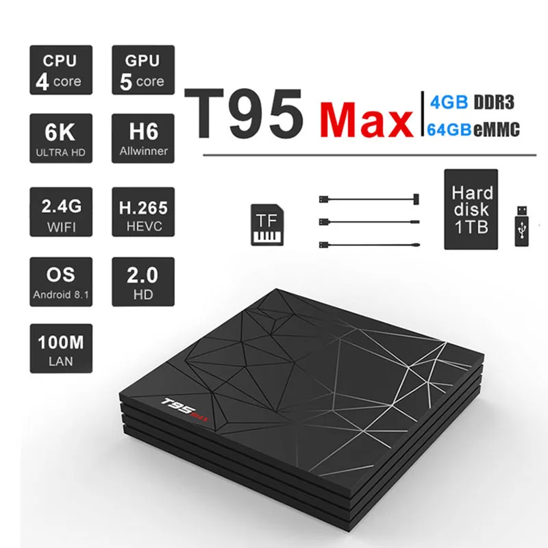 T95 Max Android 9 0 ТВ приставка 4 Гб 64 Смарт Allwinner H6 четырехъядерный процессор 6K HDR 2 ГГц Wifi