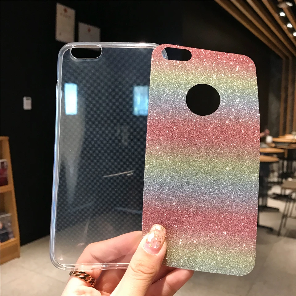 Блестящий 2 в 1 цвета радуги силиконовый мягкий чехол для iPhone 7 Plus 5s SE 6 S 8 X XR XS MAX TPU