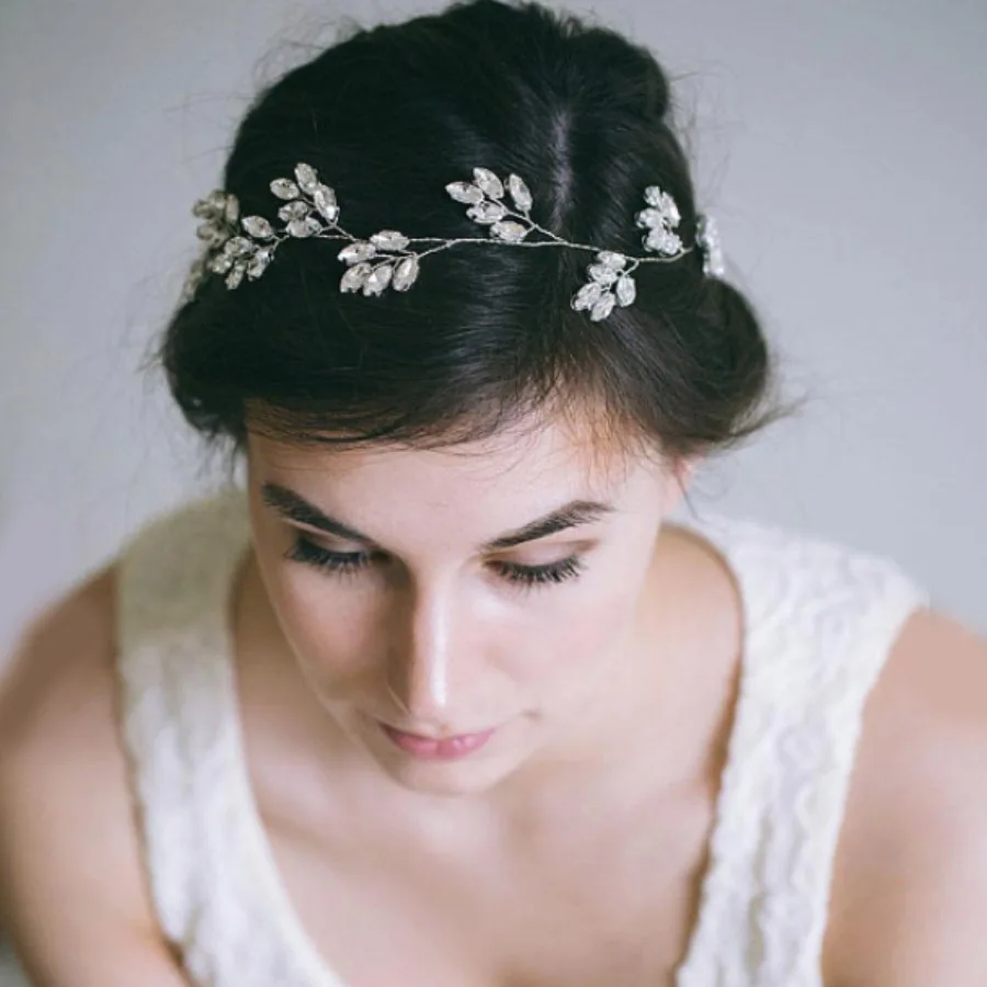 Hot sweet romantic beautiful bride bridesmaid tiara handmade rhinestone soft chain hair band accessories wedding decoration | Украшения и