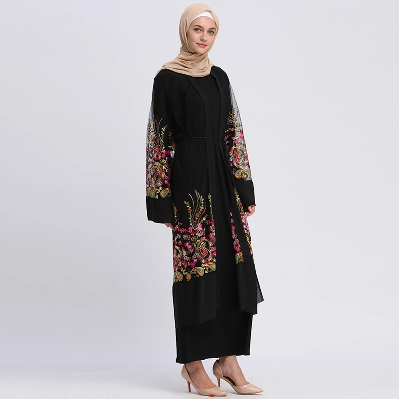 Abaya Дубай ислам кафтан с цветочной вышивкой кардиган мусульманское платье хиджаб турецкий Кафтан Абая для женщин ислам ic одежда