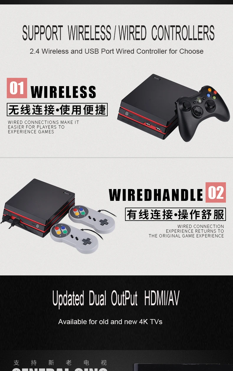 2,4 г беспроводной HDMI/AV игровая консоль 64 бит Поддержка 4 к выход Ретро 600 классические Семейные видео игры ретро игровая консоль