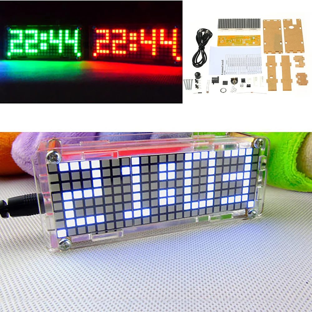 Высокая точность DIY цифровой точечный матричный светодиодный Будильник комплект