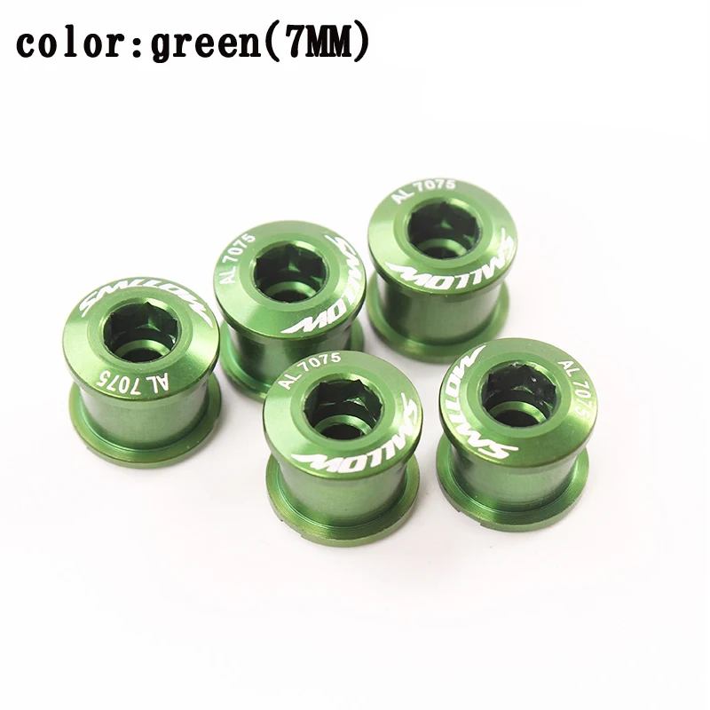 5pcs green(7MM) 5 шт., винты для велосипедной цепи MTB, велосипедный велосипед M8, болты из сплава, одинарные/двойные зубные пластины, шурупы для ногтей, супер светильник, шатун, винт - Цвет: 5pcs green(7MM)