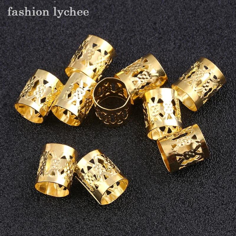 Бусины для волос lychee алюминиевые золотистые серебристые регулируемые 10 шт. |