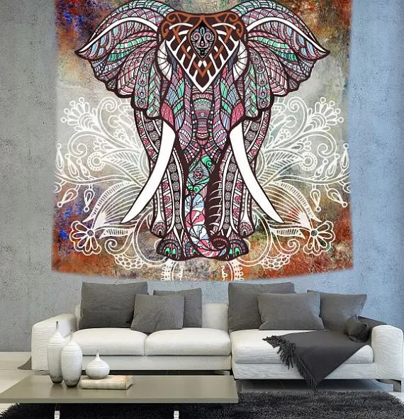 Мандала слон индийские гобелены животных цветочный Подвесной Настенный