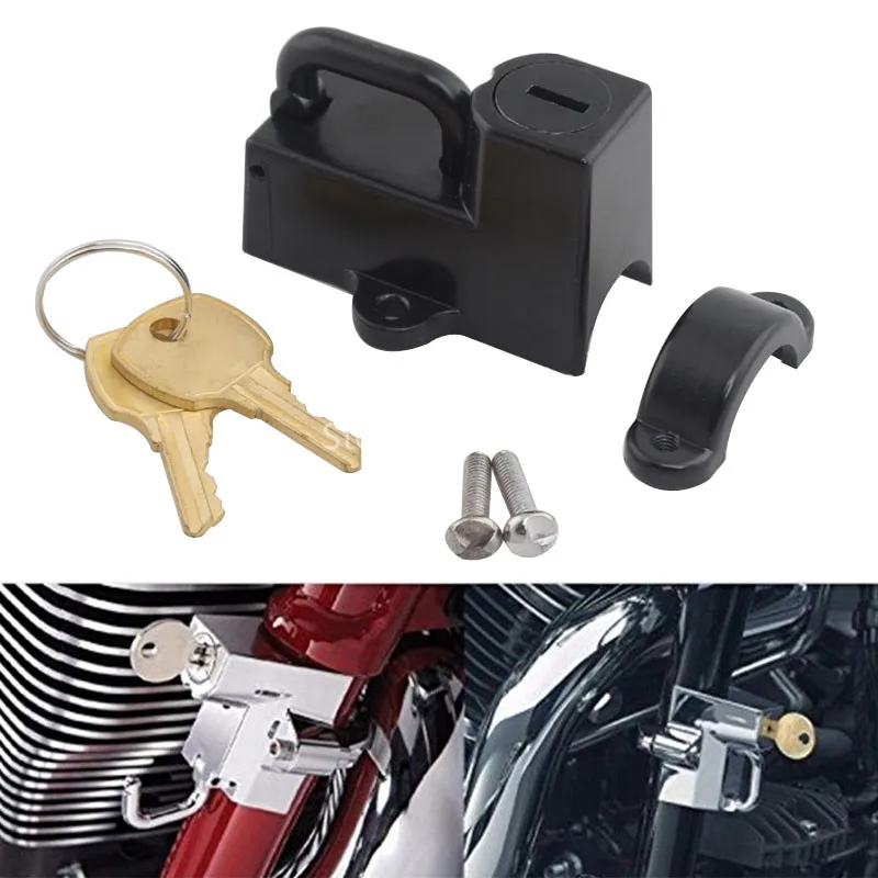 Black Motor Helmet Lock Kit Anti theft for 7/8&quot 22mm engine guard tube 45732 86|engine guard|black guardanti-theft lock |