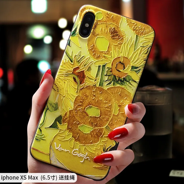 Чехол для Iphone XS MAX X XR с рельефным рисунком подсолнуха и растительного поля Ван