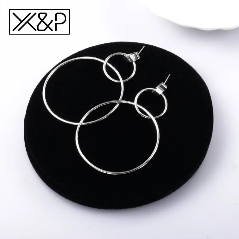 Silver X& P простые золотые круглые висячие серьги с блестками для женщин, модные геометрические ювелирные изделия, большие длинные металлические висячие серьги с кисточками - Окраска металла: Silver