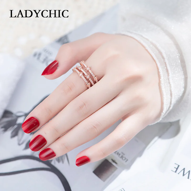 Женское многослойное кольцо с пентаграммой LADYCHIC серебряное/розовое золото
