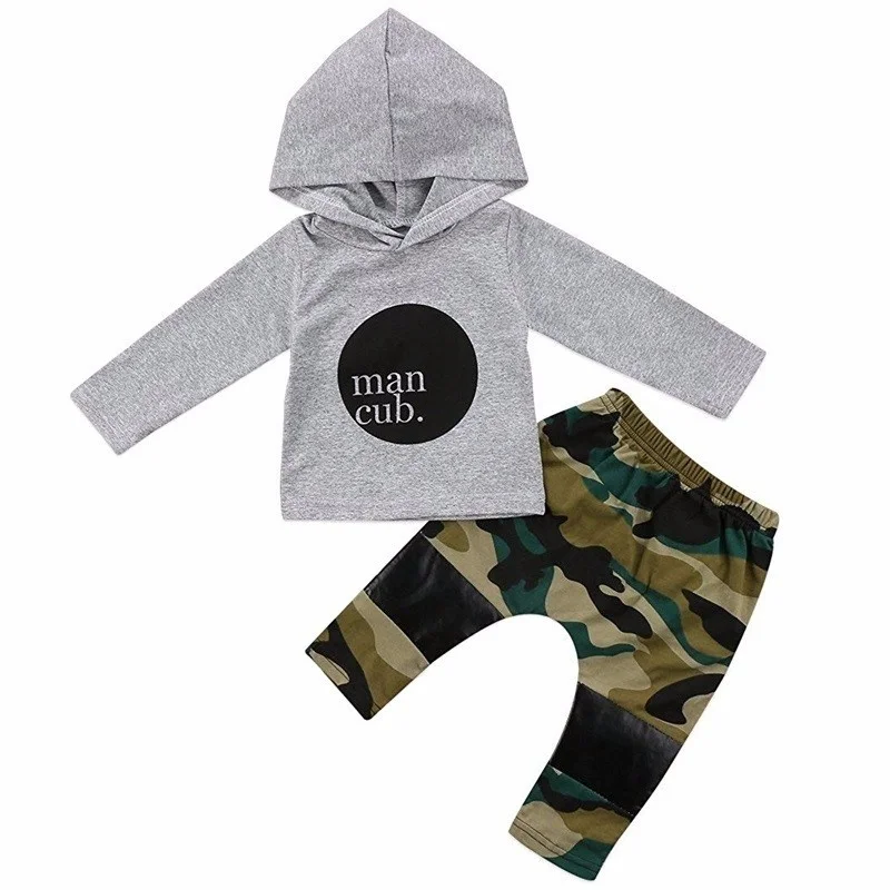 Man Cub/комплект из 2 предметов, камуфляжный хлопковый топ с капюшоном+ штаны модная одежда для маленьких мальчиков на весну и осень, Новая повседневная одежда - Цвет: A101128