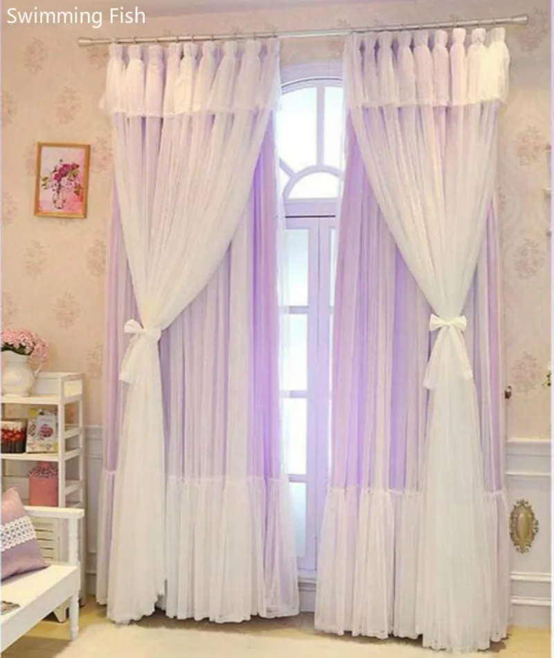

New Korean dream 3 Layers curtains for Girl's Bedroom Princess wind wedding room lace sheer tulle multi-layer window curtain