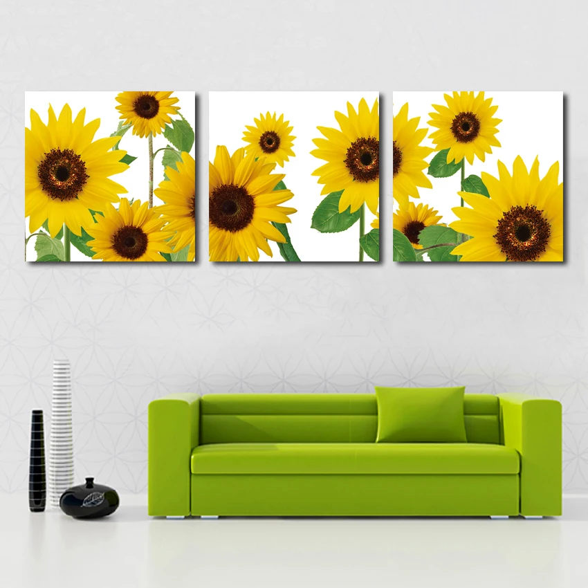 

No Frame 3 Panels Modern Home Decoration Pictures Sunflower Canvas Painting for Bedroom Decorative Wall Art Posters and Prints