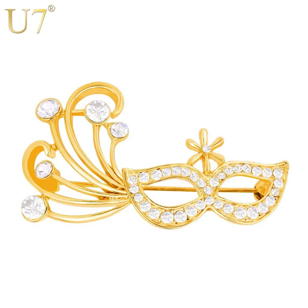 

U7 Sexy Mask Brooch Pin Banquet Accessories Women Party Jewelry Gold/Silver Color Rhinestone Brooches Christmas Gift B140