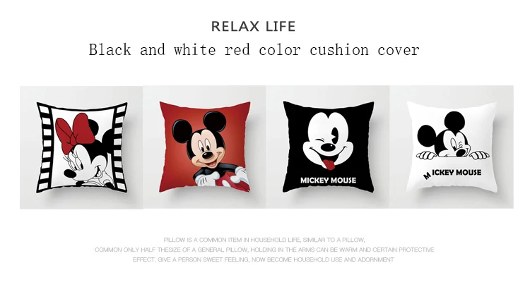Disney Black and Cream Red Mickey Minnie Mouse Cushion Cover Sofa Decorative Pillowcases for Bed Couch 45x45cm no Filling