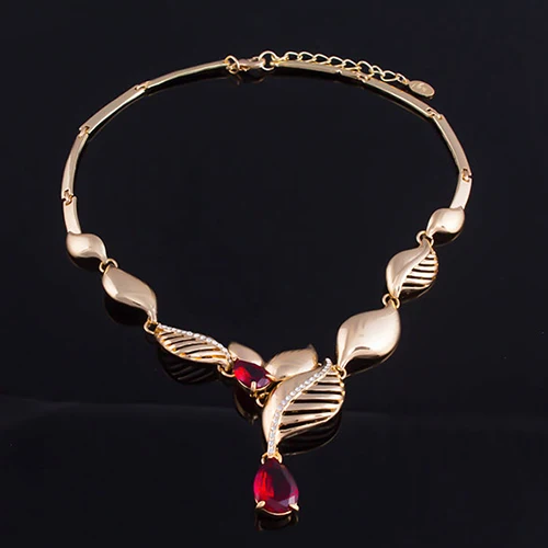 2015 Wedding Gift Leaf Red Crystal Drop Choker Necklace Bracelet Ring Earrings Set | Украшения и аксессуары