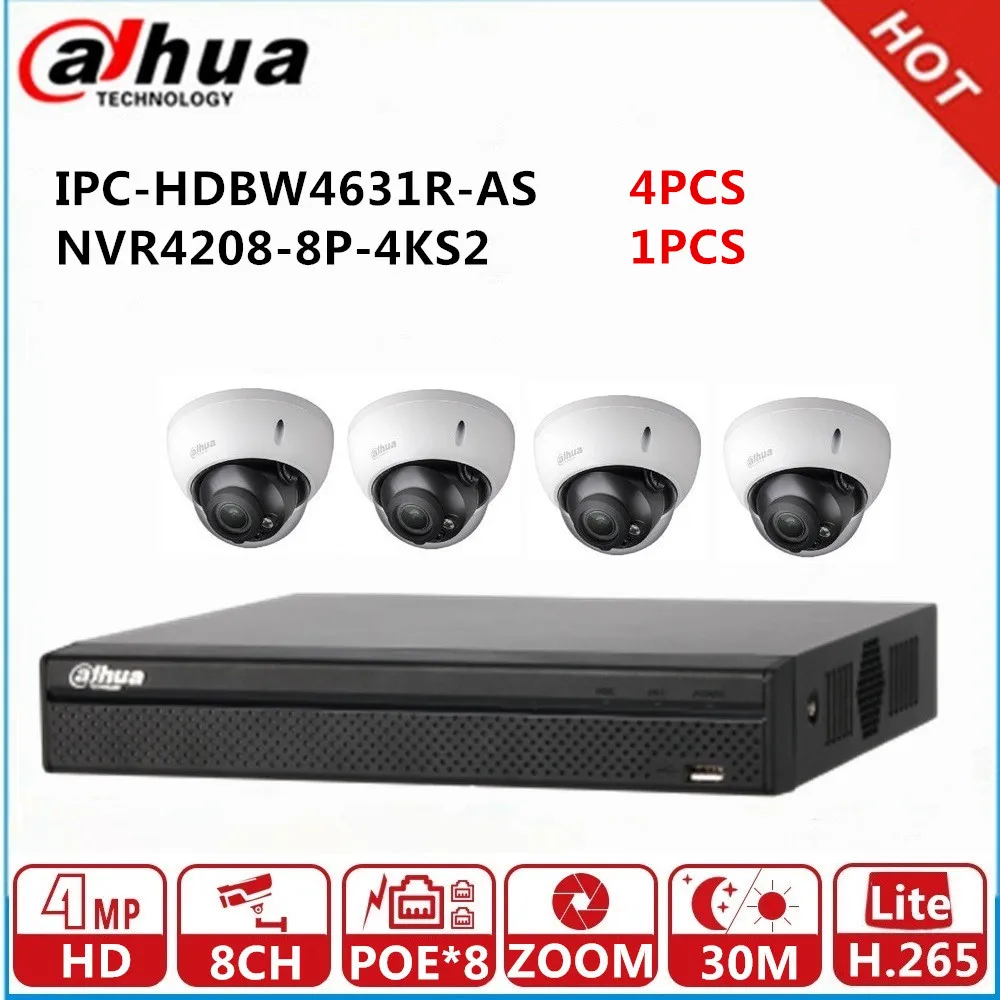 Dahua Видеонаблюдения Наборы NVR4208 8P 4KS2 8CH 8PoE 4 К H.265 + шт. IPC HDBW4631R AS 6MP IP Камера POE аудио
