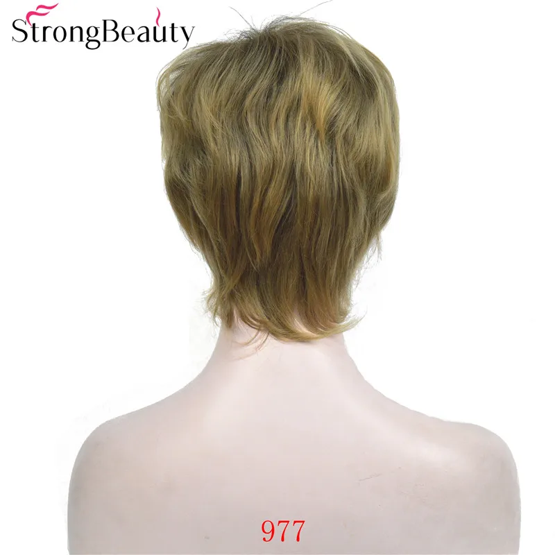 StrongBeauty короткие прямые синтетические монолитный парик коричневый/Блонд смешанный слоистый Стрижка волос натуральные парики