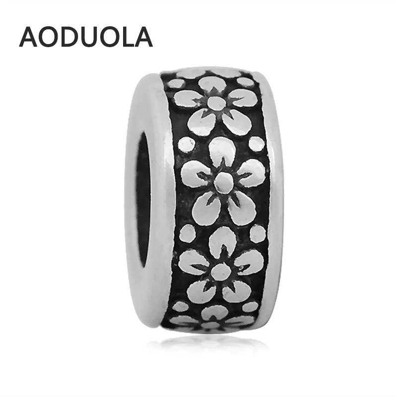 

2Pcs Lot Stainless Steel Round Spacer Beads with flower DIY Big Hole Bead for Jewelry Making Fit For Pandora Bracelet