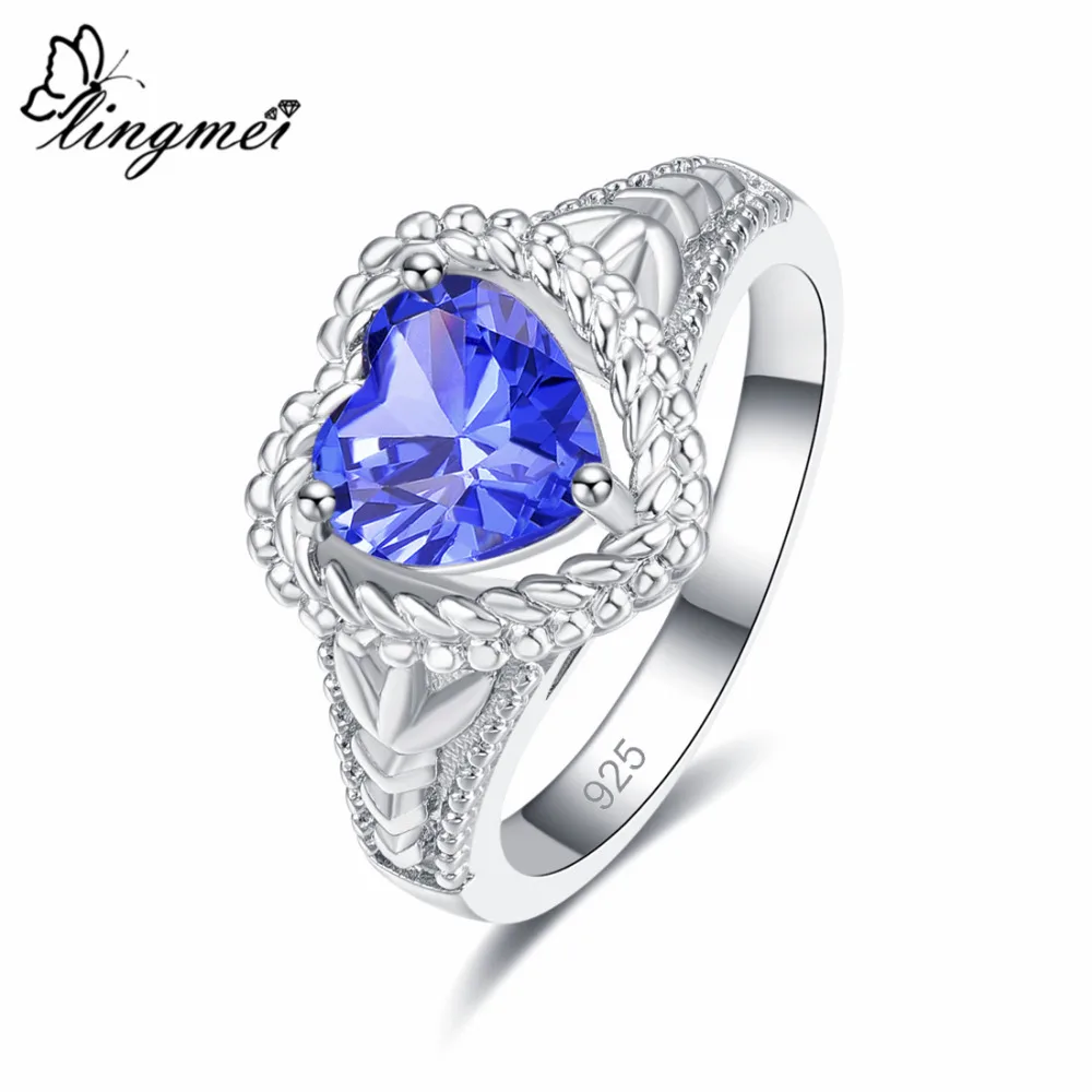 Женское серебряное кольцо lingmei Love Heart Eternity с синим пасьянсом размер 6 9 бесплатная