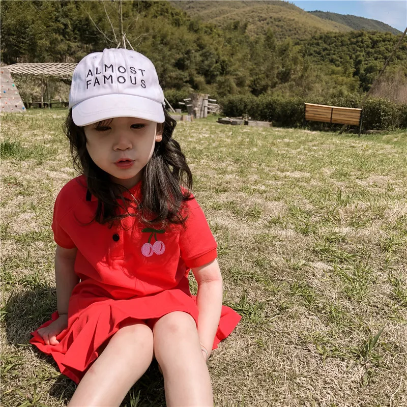 2019 Summer New Arrival cotton korean style short sleeve with cherry embroidery all-match dress for cute sweet baby girls | Детская