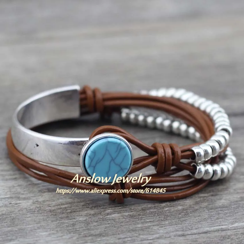 Anslow Bracelete Feminino, брендовый браслет, винтажный Ретро стиль, кожаный браслет для женщин, Рождественский подарок на день матери, LOW0490LB
