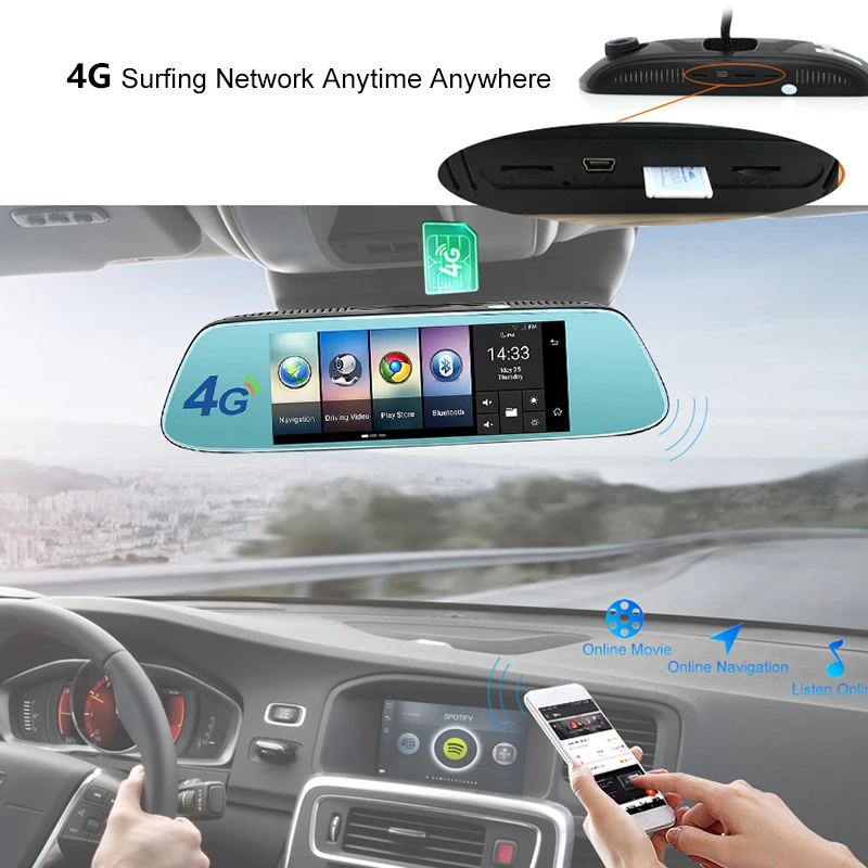 Awesafe 4 г Специальный автомобиль зеркало Камера Android 5.1 с GPS DVRs Bluetooth вызова Full HD 1080 P