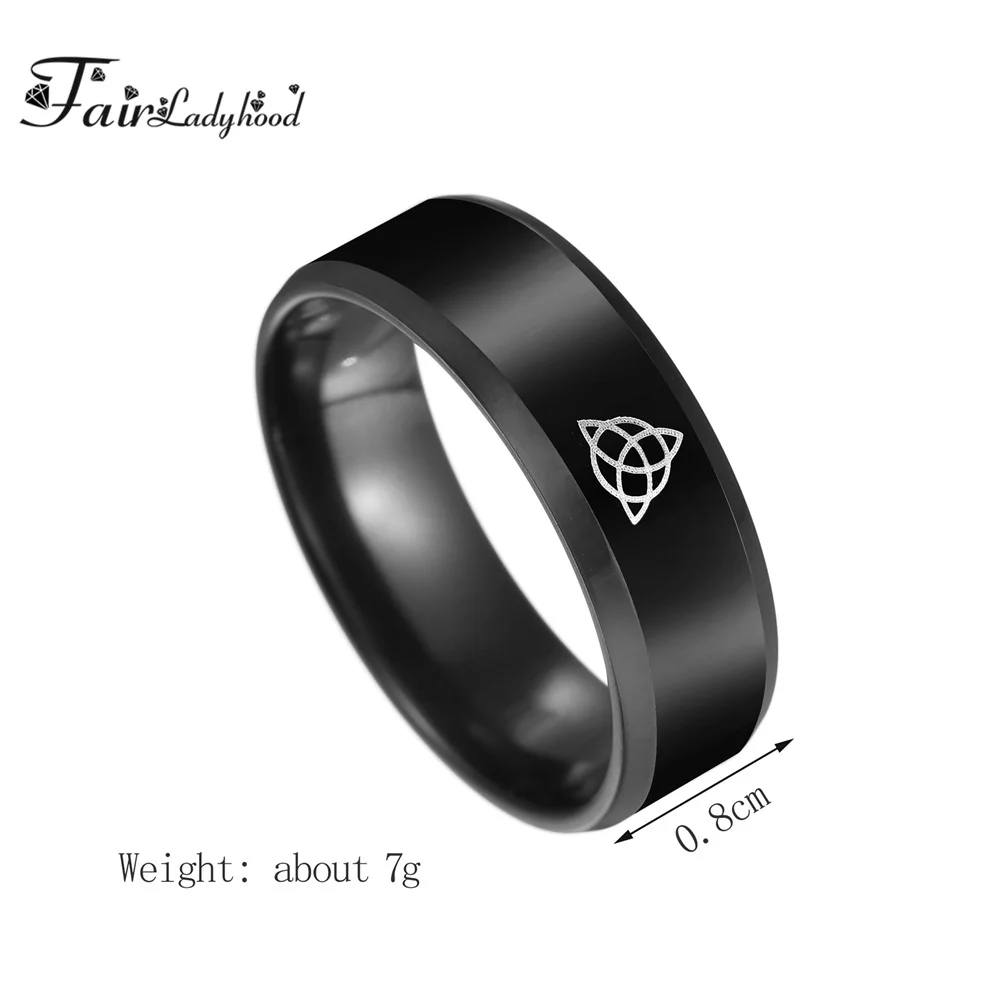 Кольцо мужское из нержавеющей стали 8 мм черного цвета кельтский узел Фенрир