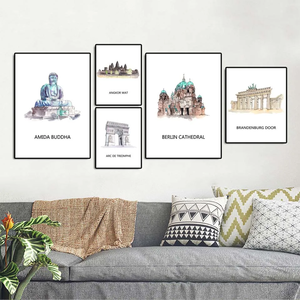 Wall Art Poster Print Canvas Home Decoration Painting Picture Watercolor painting of famous buildings world Triumphal Arch | Дом и сад