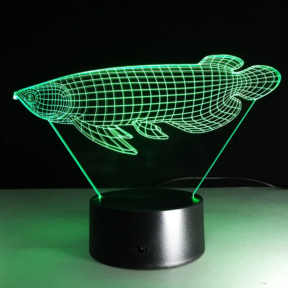 3D имитация РЫБЫ Arowana визуальный светодиодный ночник 7 цветов настольная лампа на