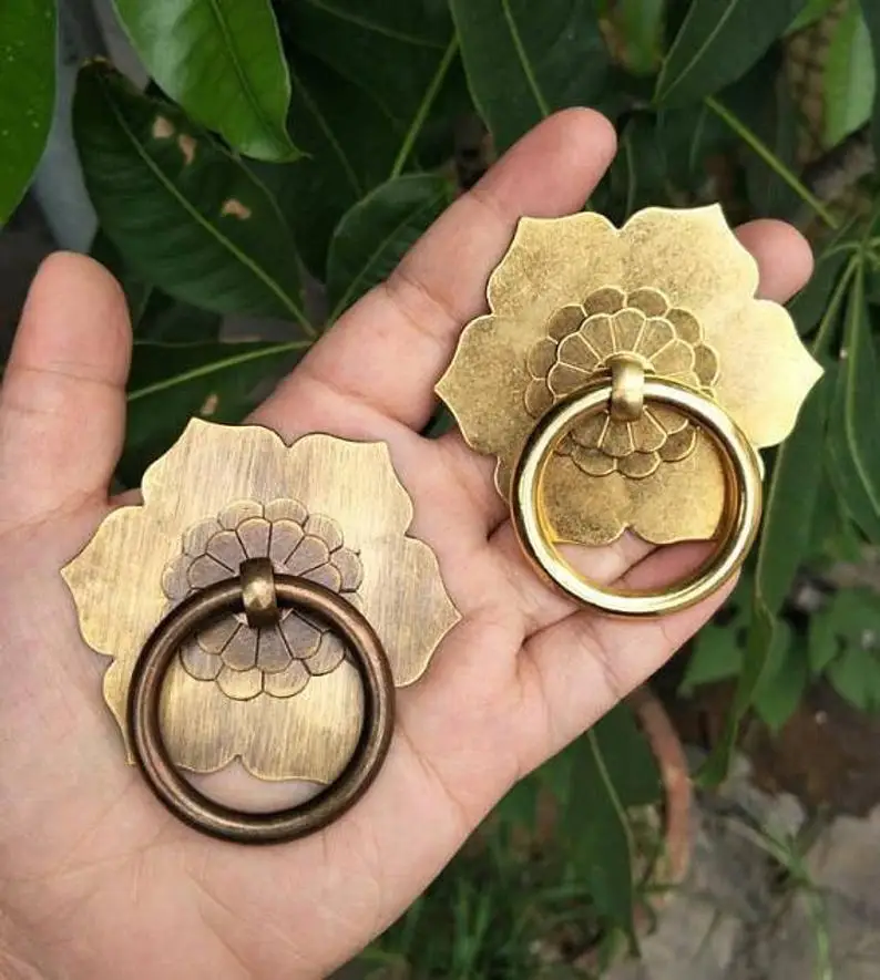 Старинная бронзовая латунная ручка ящика задняя пластина кольцо тянет комод