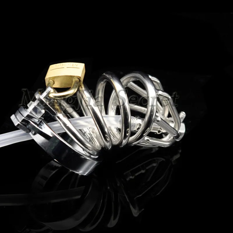 Длинный мужской Пояс верности из нержавеющей стали клетка на пенис с катетером