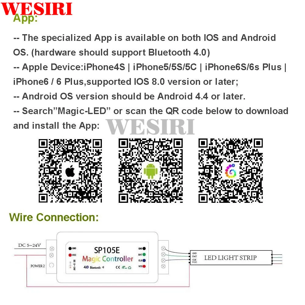 Светодиодная лента 2048 пикселей SP105E Magic Controller 4 0 Bluetooth APP WS2801 WS2811 WS2812B SK6812 LDP8806
