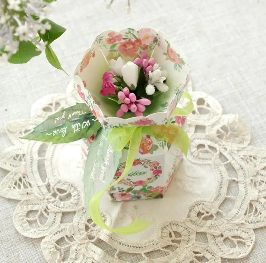 100 шт. шоколадные коробки с цветочной зеленой лентой | Дом и сад