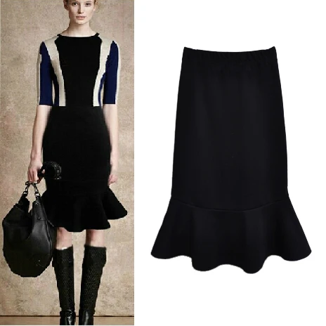 

Customize Spring Summer Women Plus Size XXS-8XL trumpet mermaid fishtail ruffles Skirt High Waist Bodycon Black midi Skirts