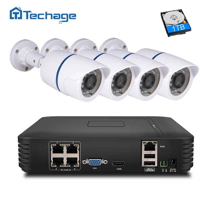 Techage 4ch 1080 P HDMI POE CCTV Системы NVR комплект 4 шт. 720 1200tvl Крытый Открытый IP Камера P2P ONVIF