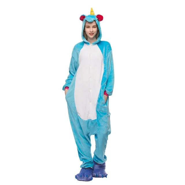 mc1404 blue unicorn Для взрослых Аниме Хэллоуин косплей Единорог Костюм кигуруми мягкий забавный комбинезон женские костюмы мультфильм животных пижамы Ститч зима - Цвет: mc1404 blue unicorn