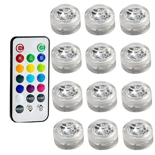 12 lights 1 remote IP68 Водонепроницаемый светодиодный погружной светильник на батарейках, разноцветный, RGB, для аквариума, пруда, бассейна, свадебной вечеринки - Цвет: 12 lights 1 remote