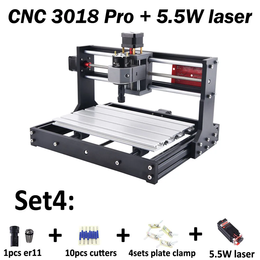 CNC3018Pro withER11, diy мини ЧПУ гравировальный станок, лазерная гравировка, Pcb ПВХ фрезерный станок, деревообрабатывающий станок, cnc лазер, cnc 3018 pro - Цвет: 3018Pro with 5500MW
