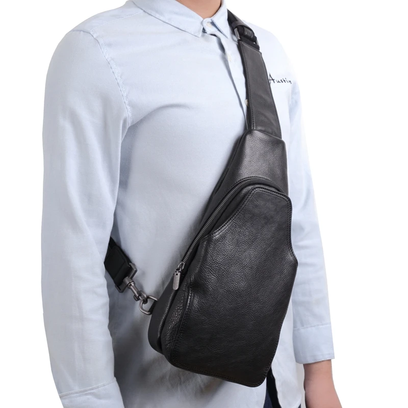 

WOONAM Men Fashion High-end Luxury Quality Top Grain Genuine Calf Leather Casual Saddle Chest Shoulder Bag BG1026