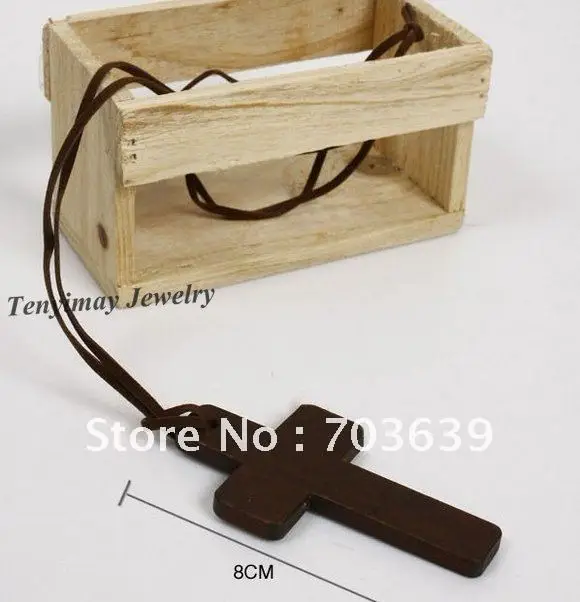 12pcs/Lot Wood Cross Shape Necklace Fashion Leather Necklace Free Shipping
