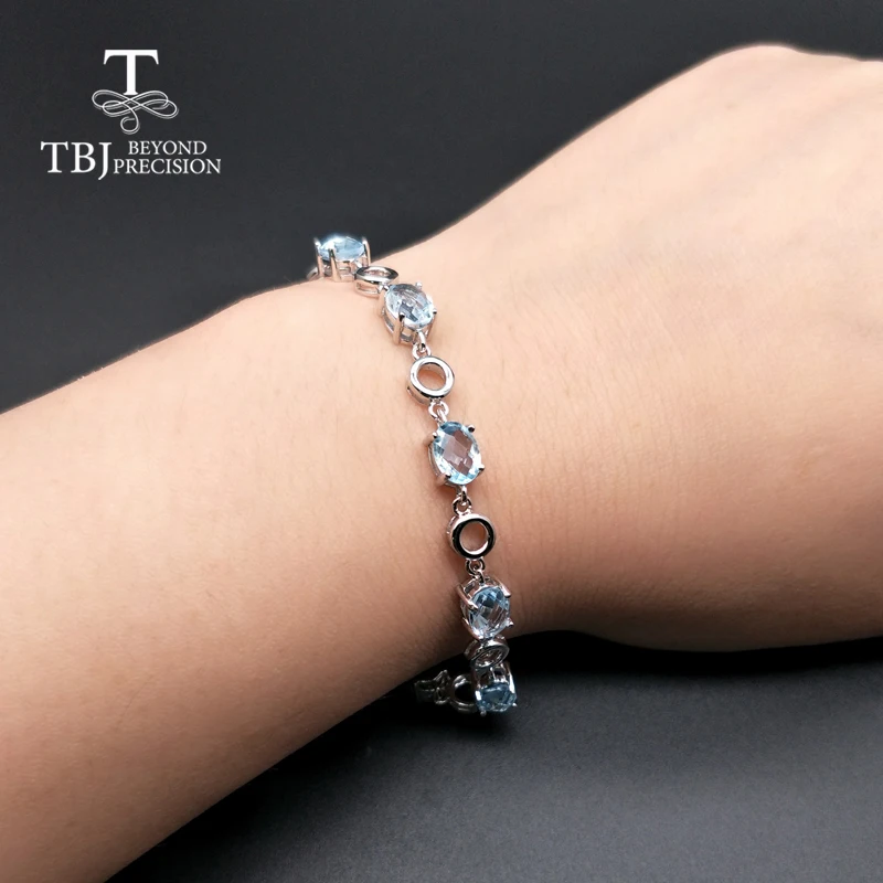 Женский браслет с голубым топазом TBJ Ювелирное Украшение натуральными