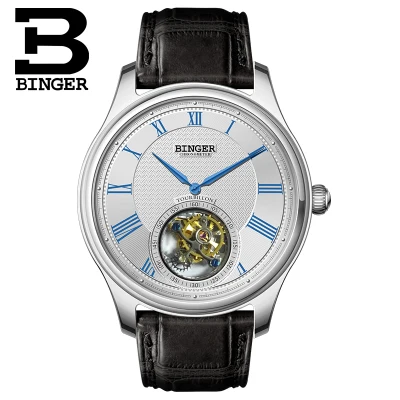 Оригинальные Роскошные Брендовые мужские часы BINGER TOURBILLON с ремешком из крокодиловой кожи сапфировые водонепроницаемые механические мужские часы - Цвет: 80803-2