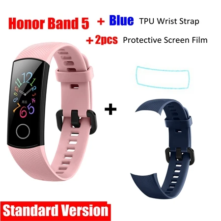 huawei Honor Band 5 стандартная версия умный Браслет Монитор кислорода в крови оксиметр здоровье браслет для мужчин и женщин - Цвет: Pink add blue strap