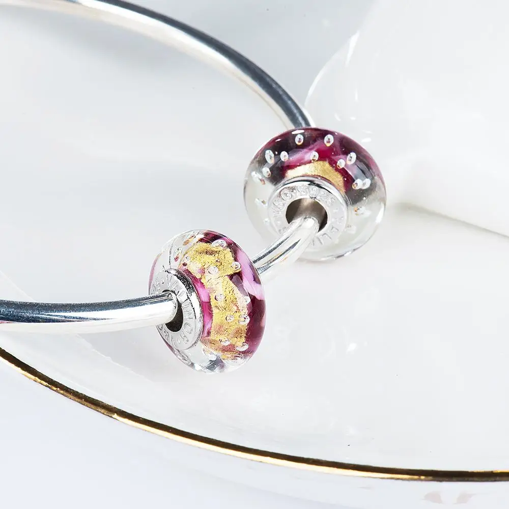 Браслет женский из серебра 925 пробы с пузырьками золотой фольги|charm 925|charm sterlingcharm