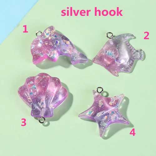 silver hook 20 шт./партия, плоская задняя смола, океан, серии, подвески, идеально подходят для сережек, самодельный брелок, Женские Ювелирные изделия - Окраска металла: silver hook